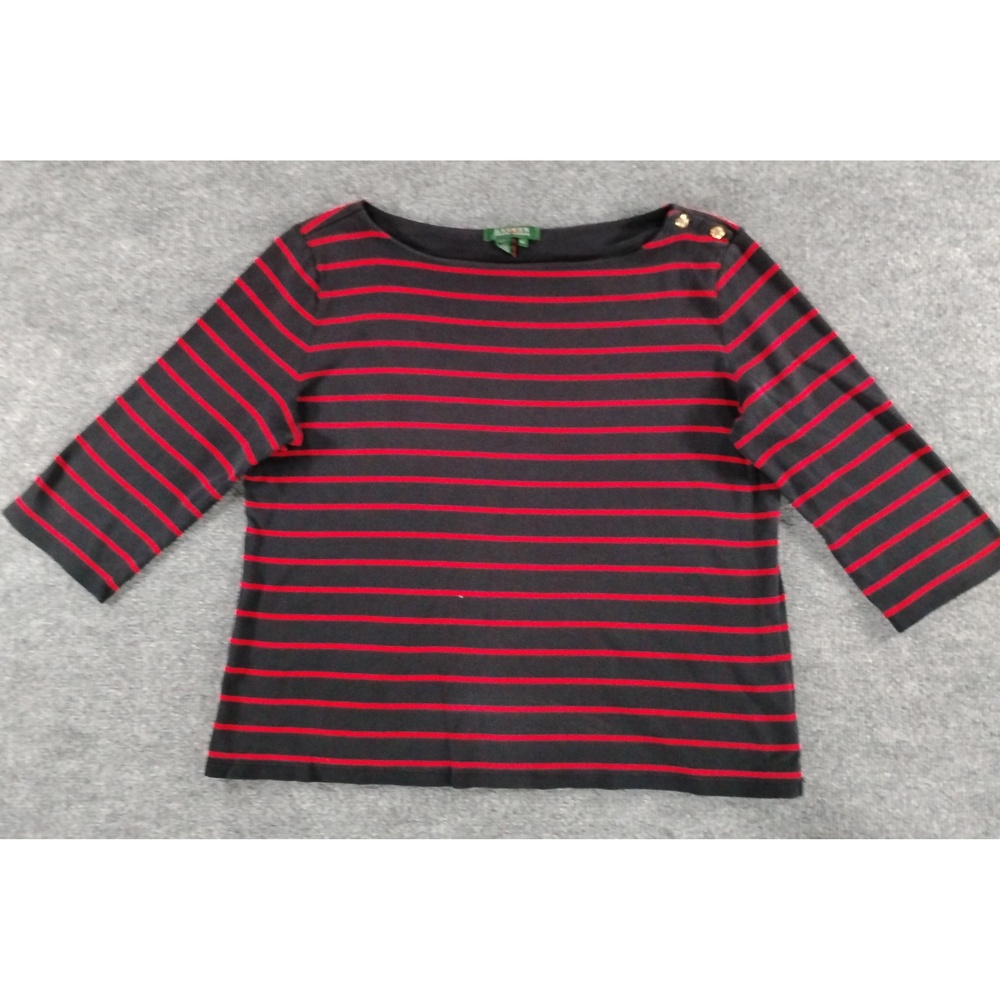Lauren Ralph Lauren Striped Boatneck Top XL 3/4 Sleeve Sailor Nautical